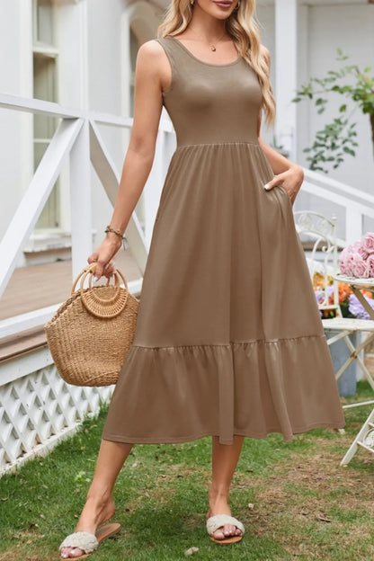 Round Neck Wide Strap Tank Dress - Tigbul's Variety Fashion Shop