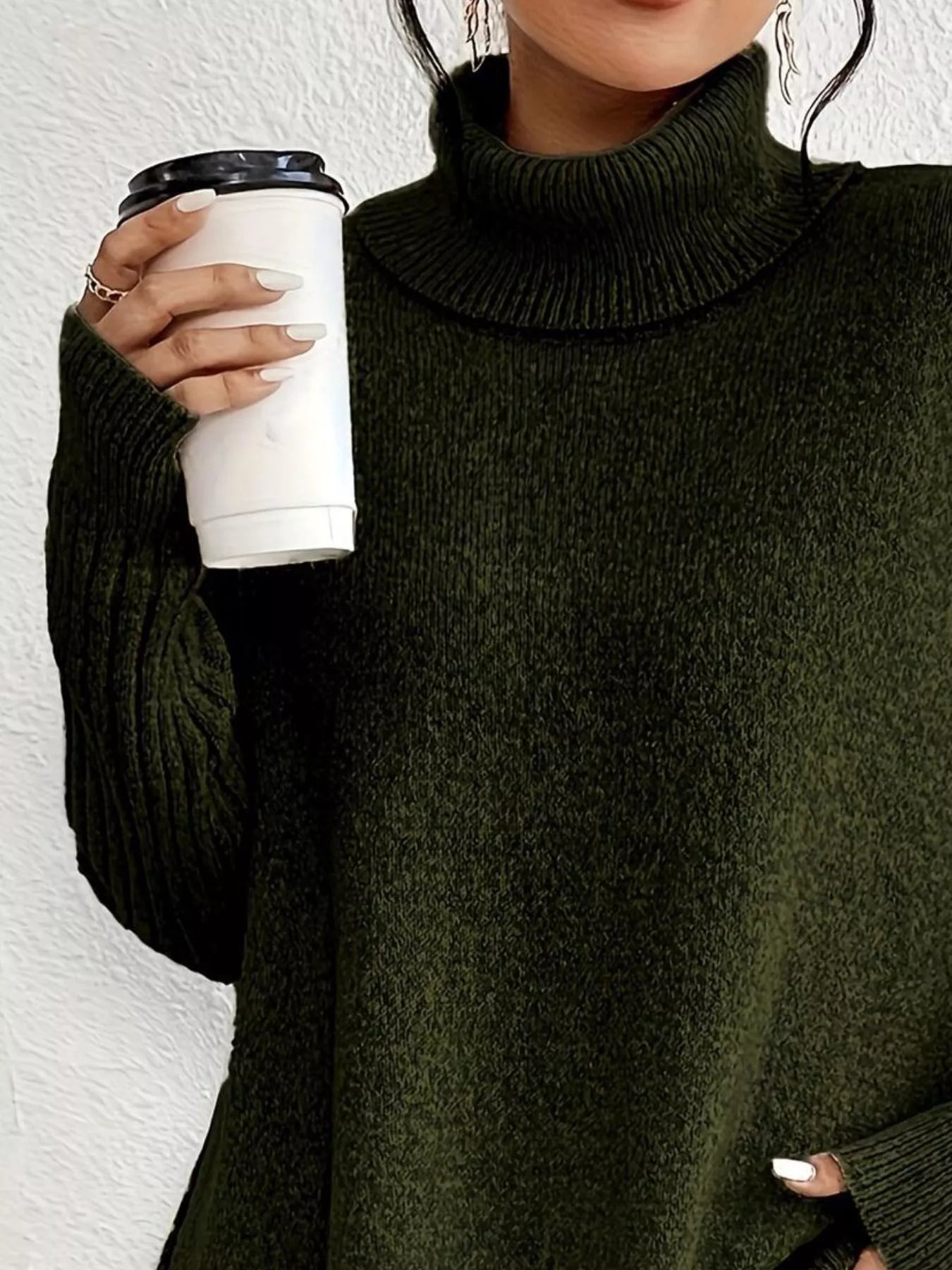 Turtleneck Dropped Shoulder Sweater - Tigbul's Variety Fashion Shop