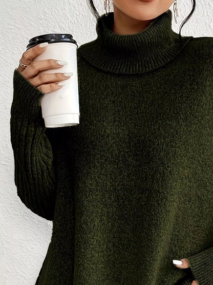 Turtleneck Dropped Shoulder Sweater - Tigbul's Variety Fashion Shop
