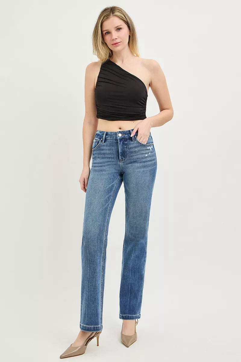 RISEN Tummy Control 4way Stretch Mid Rise Straight Crease Line - Tigbul's Variety Fashion Shop