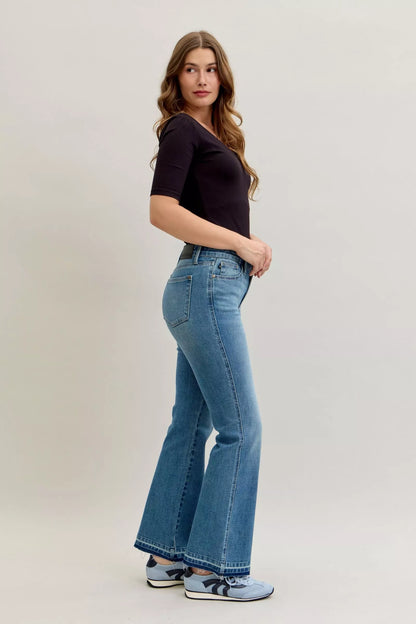 Judy Blue Full Size Mid Rise Slim Bootcut Tummy Control Release Hem Jeans Plus Size - Tigbul's Variety Fashion Shop