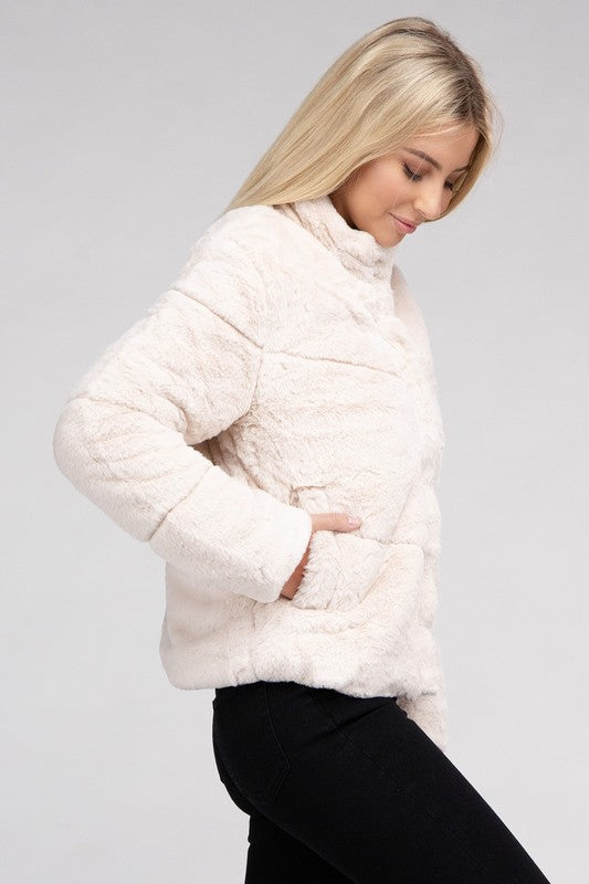 Fluffy Zip-Up Sweater Jacket - Tigbuls Variety Fashion