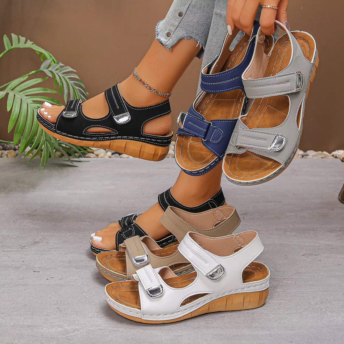 Open Toe Easy Strap Wedge Summer Sandals - Tigbul's Variety Fashion Shop