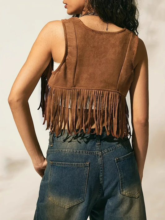 Fringe Vest Coat with Tie Front - Tigbul's Variety Fashion Shop