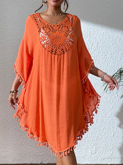 Tassel Cutout Scoop Neck Cover-Up Dress - Tigbul's Variety Fashion Shop