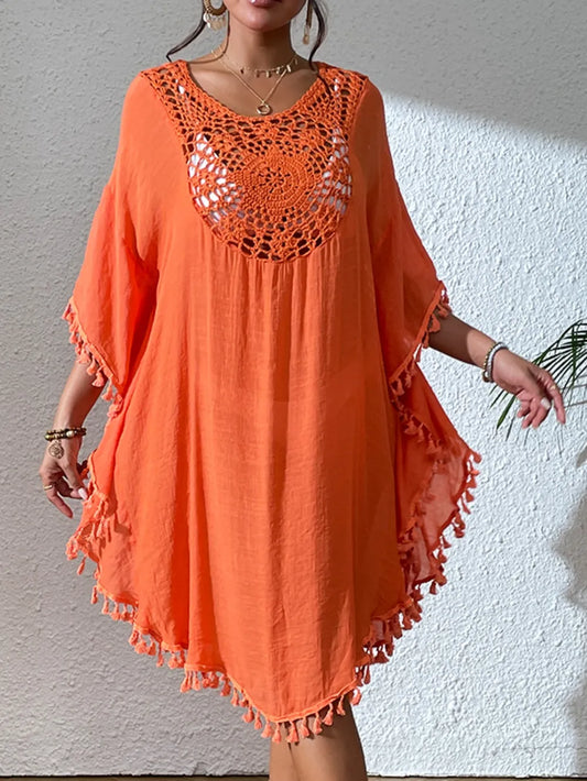 Tassel Cutout Scoop Neck Cover-Up Dress - Tigbul's Variety Fashion Shop