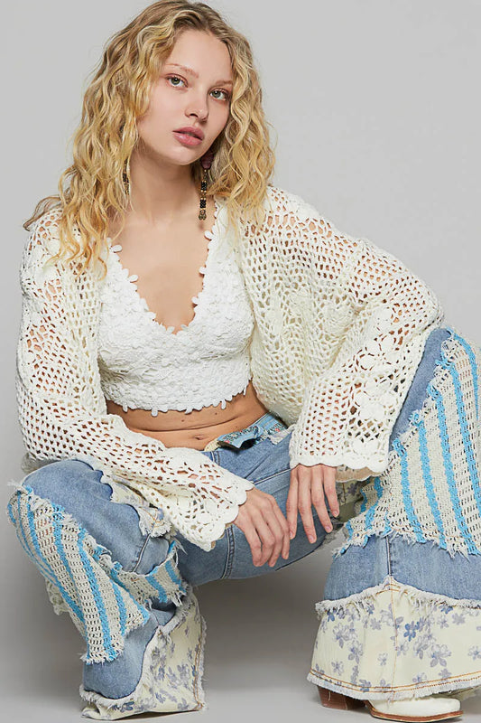 POL Crochet Open-Front Cardigan - Tigbul's Variety Fashion Shop