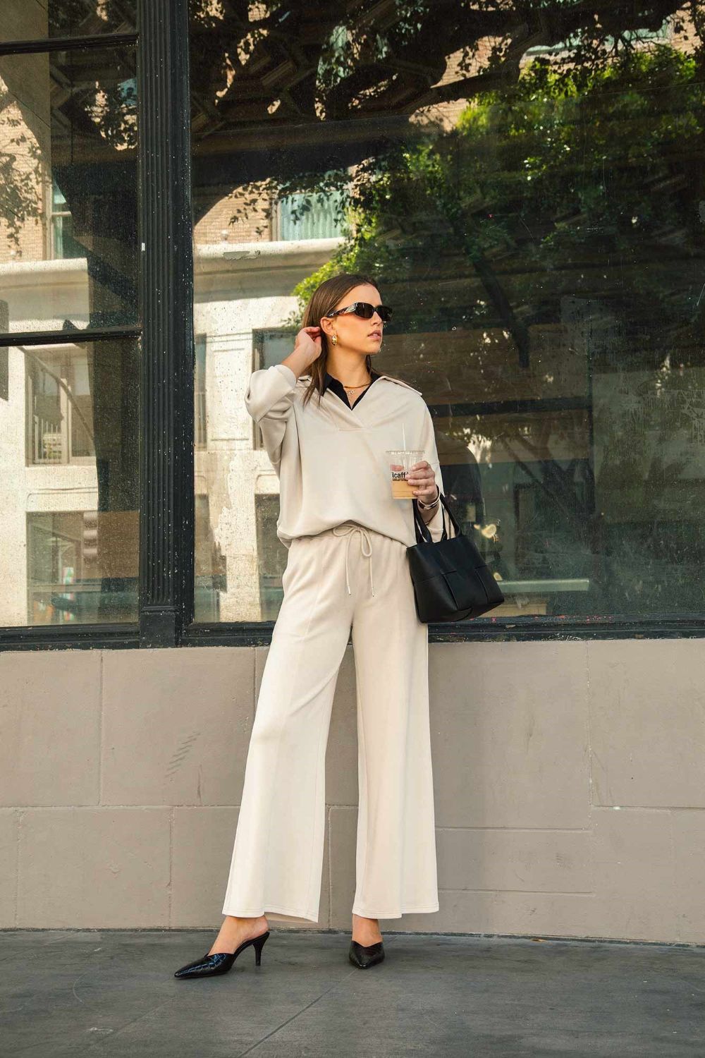 Ecru Drawstring Wide Leg Pants with Pockets - Tigbul's Variety Fashion Shop