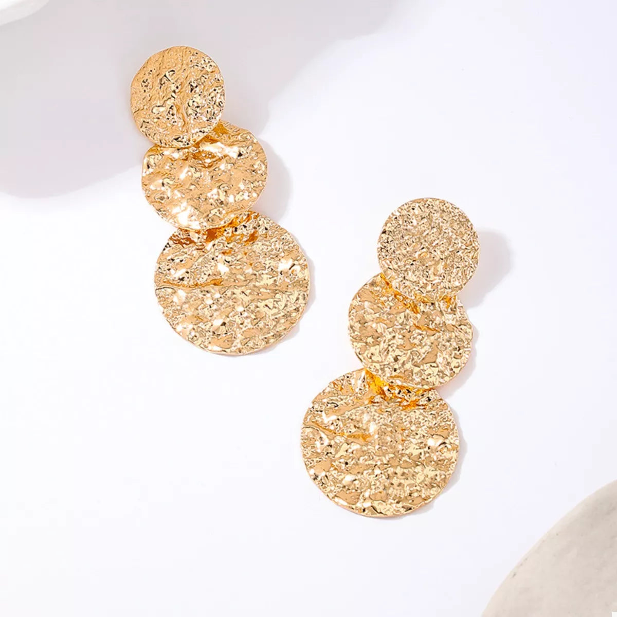 18K Gold-Plated Round Layered Textured Earrings - Tigbul's Variety Fashion Shop