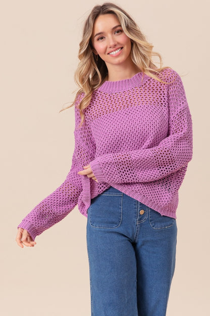 BiBi Openwork Long Sleeve Knit Top - Tigbul's Variety Fashion Shop