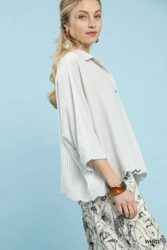 Umgee Oversized Striped Button-Down Shirt - Tigbul's Variety Fashion Shop