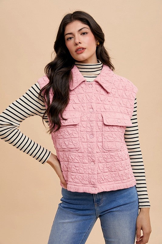 Annie Wear Texture Quilted Snap Down Vest Coat - Tigbul's Variety Fashion Shop