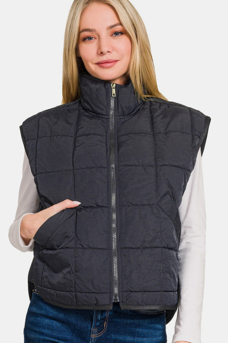 Zenana Zip Up Cropped Puffer Vest with Pockets - Tigbul's Variety Fashion Shop