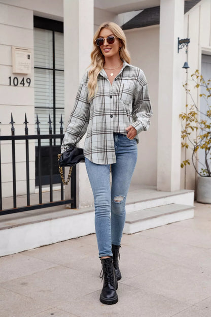 Casual Plaid Long Sleeve Shirt - Tigbul's Variety Fashion Shop