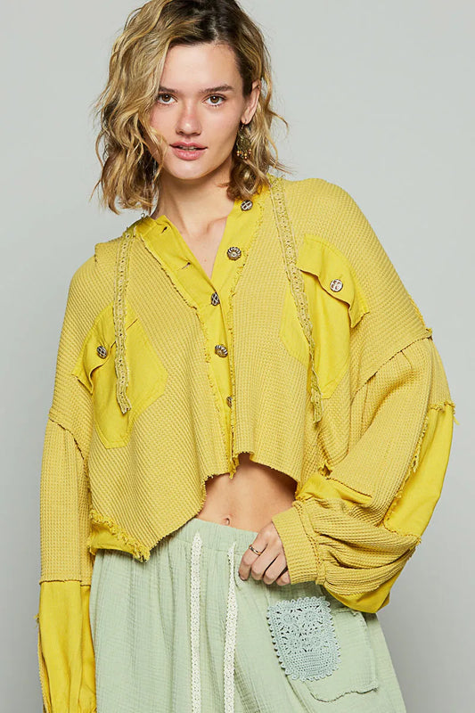 POL Raw Hem Cropped Hooded Jacket - Tigbul's Variety Fashion Shop