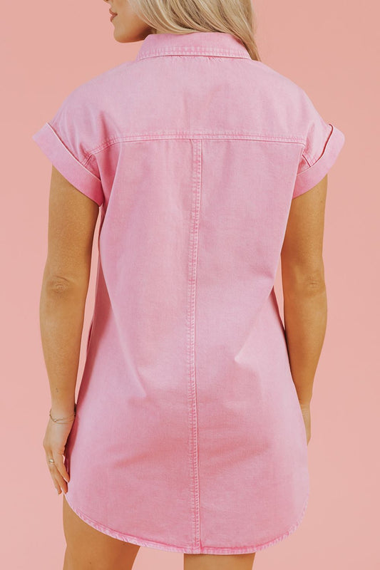 Button Down Short Sleeve Denim Dress - Tigbul's Variety Fashion Shop