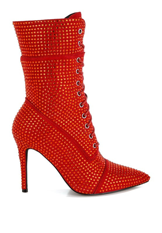 Bitetto Rhinestones Embellished Calf Boots - Tigbul's Variety Fashion Shop