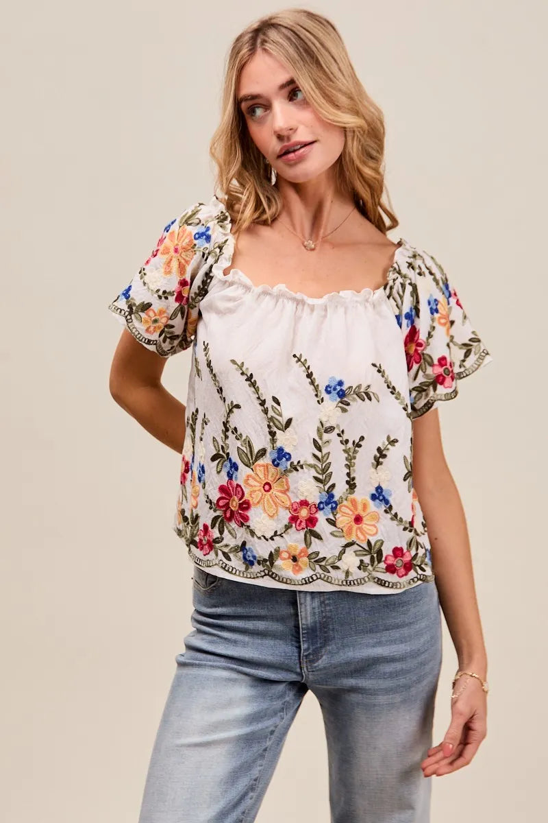 SO ME Floral Embroidered Two Way Off The Shoulder Blouse - Tigbul's Variety Fashion Shop