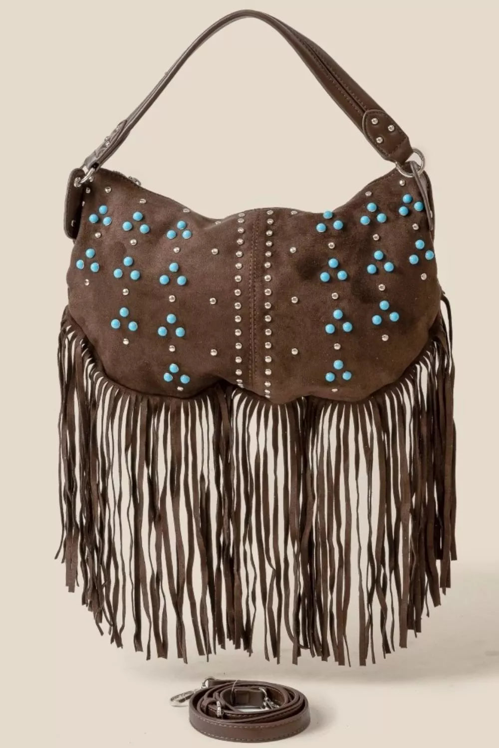 Fame Studded Pattern Multi Fringe Hobo Shoulder Bag - Tigbul's Variety Fashion Shop