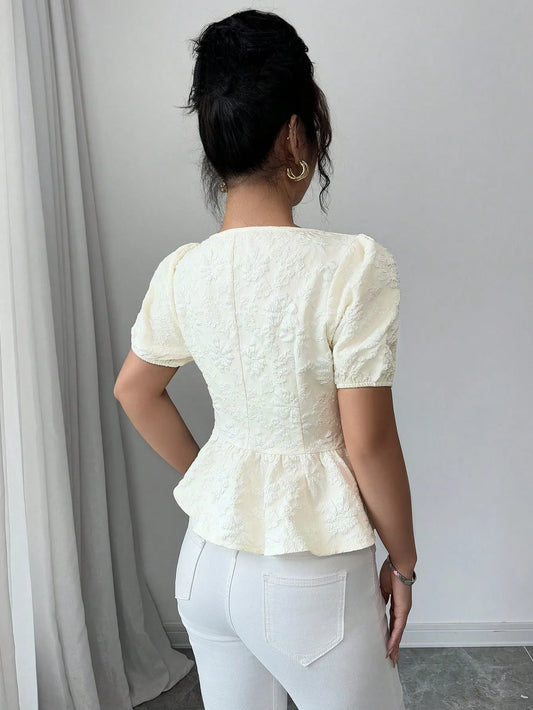 Peplum Button-Front Blouse - Tigbul's Variety Fashion Shop