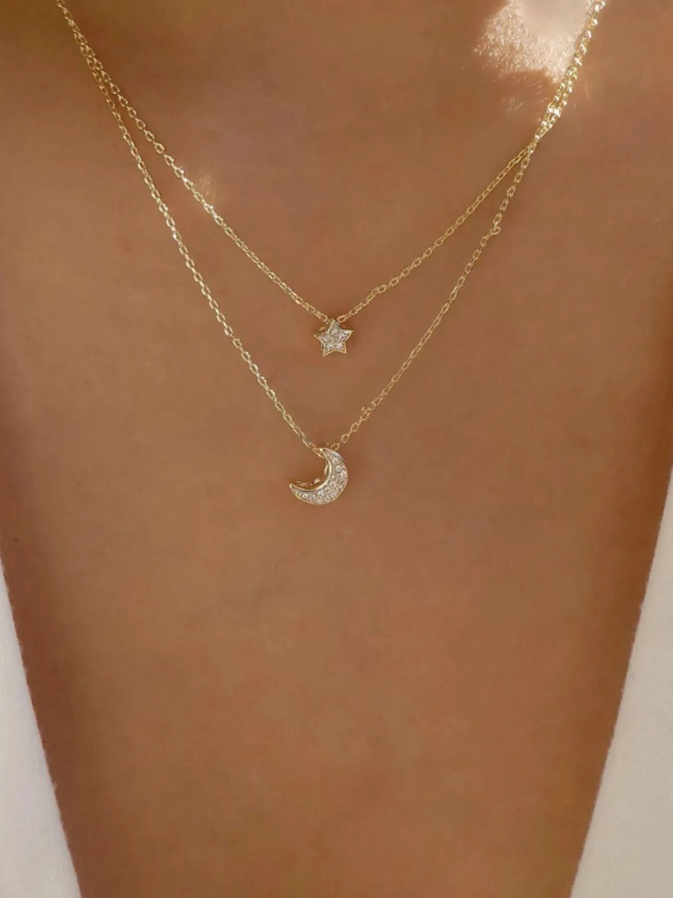 Double Layered Star and Moon Pendant Necklace - Tigbul's Variety Fashion Shop