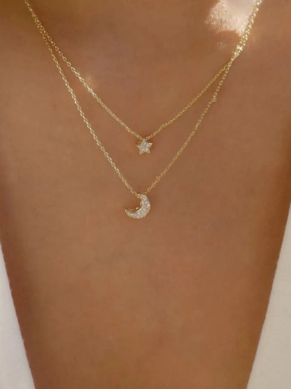 Double Layered Star and Moon Pendant Necklace - Tigbul's Variety Fashion Shop