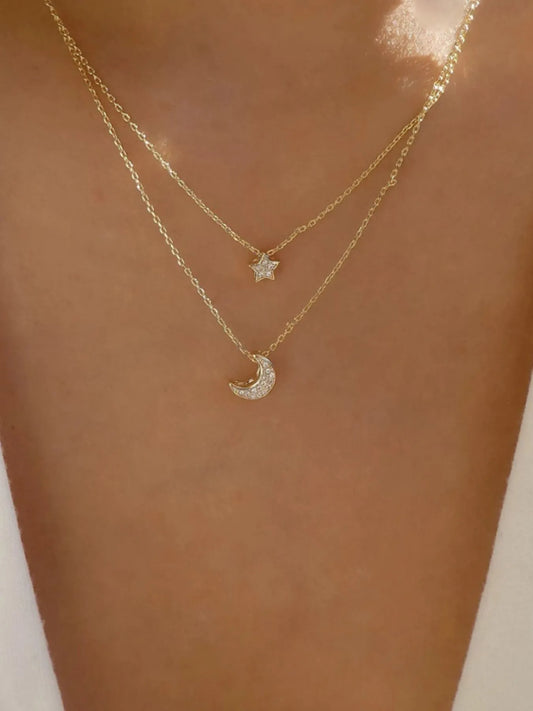 Double Layered Star and Moon Pendant Necklace - Tigbul's Variety Fashion Shop