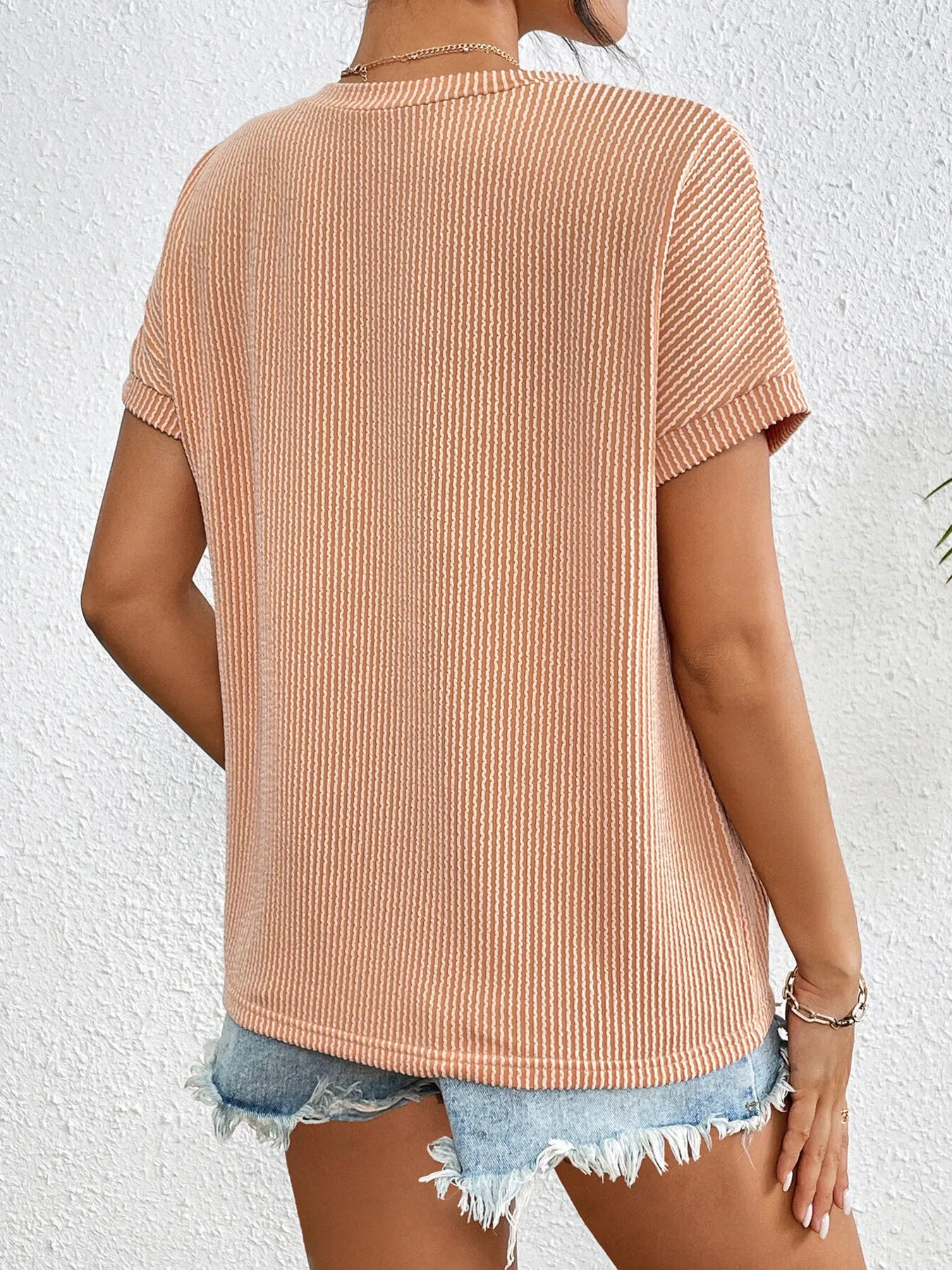 Ribbed Contrast Pocket T-Shirt - Tigbul's Variety Fashion Shop