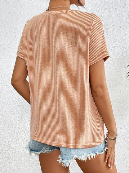 Ribbed Contrast Pocket T-Shirt - Tigbul's Variety Fashion Shop