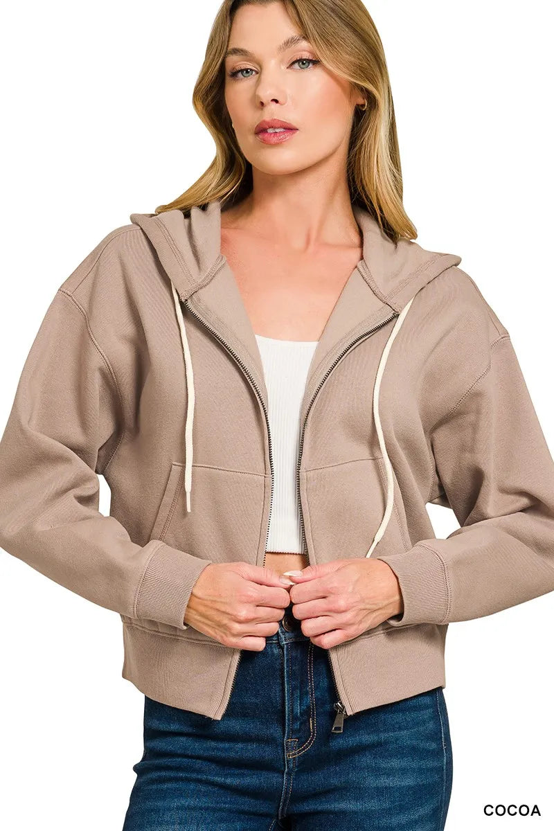Zenana Fleece Cropped Zip-up Hoodie with Pockets - Tigbul's Variety Fashion Shop