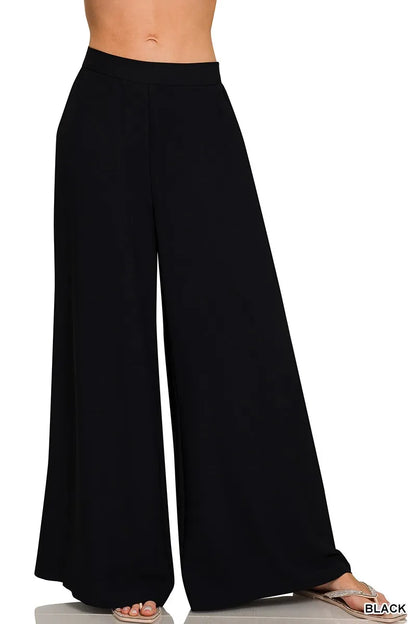 Black Relaxed Fit Elastic Waisted Wide Leg Pants - Tigbul's Variety Fashion Shop