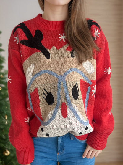 Reindeer Round Neck Dropped Shoulder Sweater - Tigbul's Variety Fashion Shop