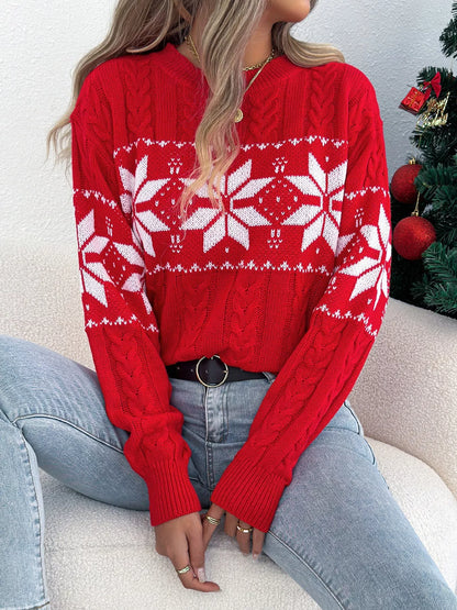Christmas Snowflake Cable Knit Sweater - Tigbul's Variety Fashion Shop