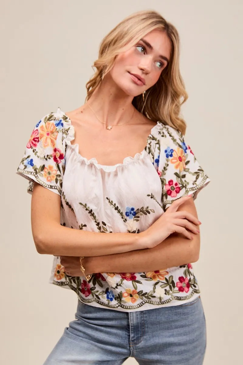 SO ME Floral Embroidered Two Way Off The Shoulder Blouse - Tigbul's Variety Fashion Shop