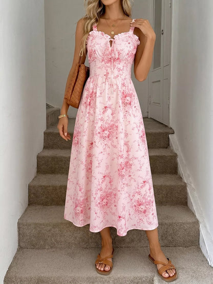 Pink Floral Print Frill Trim Cami Dress - Tigbuls Variety Fashion
