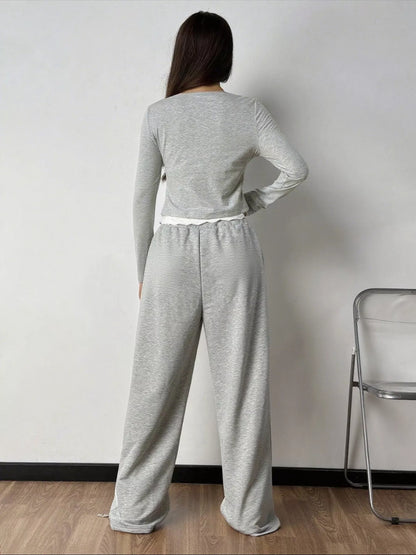 Tied Long Sleeve Top and Pants Set - Tigbul's Variety Fashion Shop