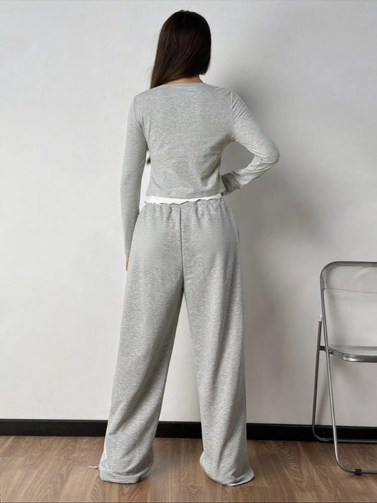 Tied Long Sleeve Top and Pants Set - Tigbul's Variety Fashion Shop