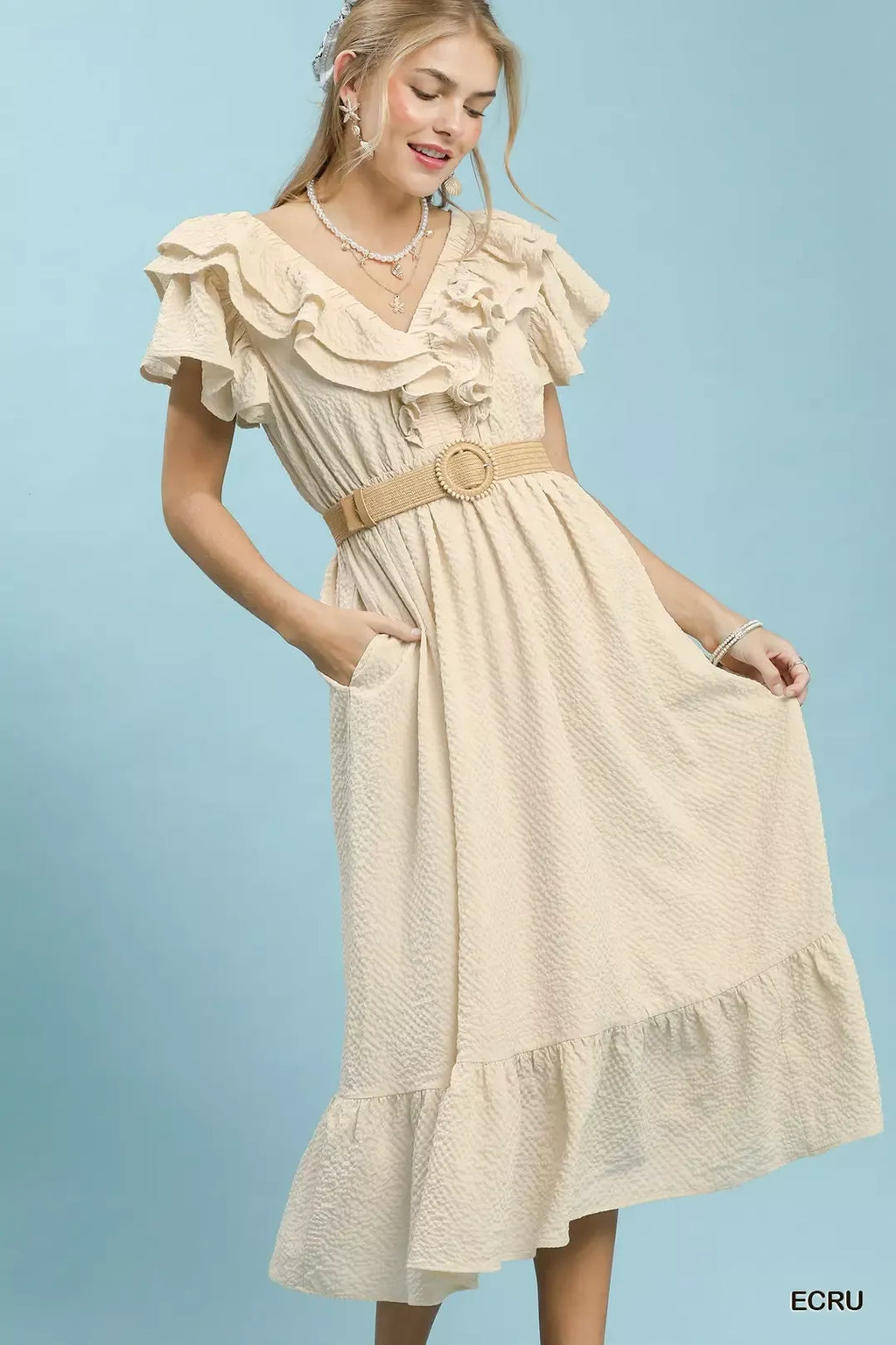 Umgee Textured Ruffle Midi Dress - Tigbul's Variety Fashion Shop