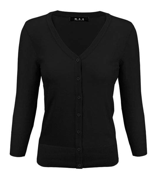 V-Neck Button Down Knit Cardigan Sweater - Tigbul's Variety Fashion Shop