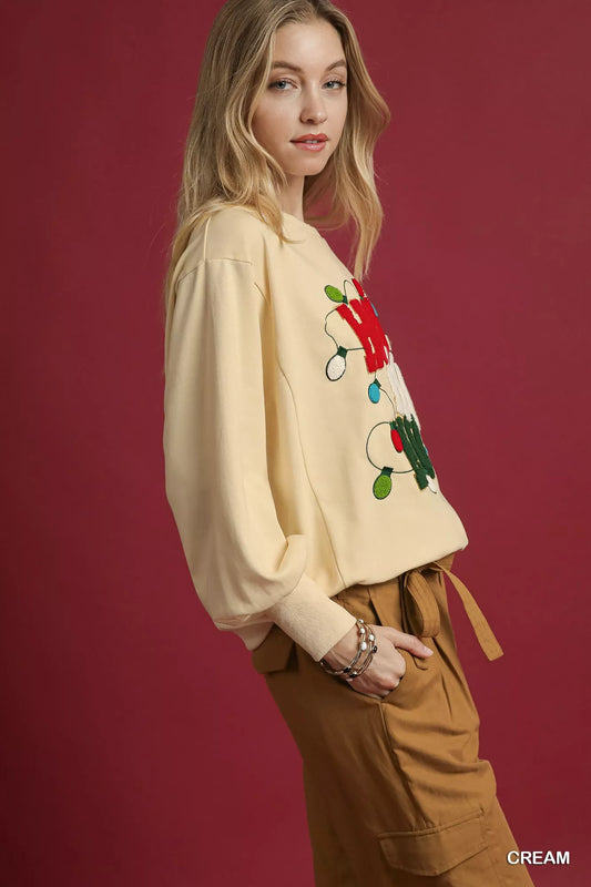 Umgee HO Applique French Terry Sweatshirt - Tigbul's Variety Fashion Shop