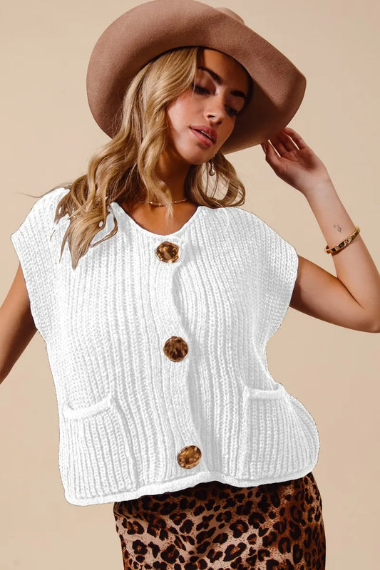 SO ME Big Metal Button Front Sweater Vest - Tigbul's Variety Fashion Shop