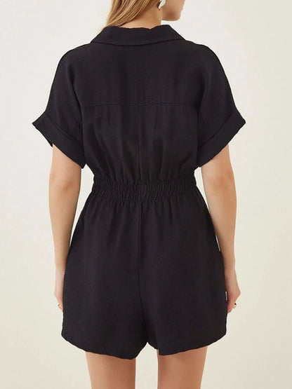 Johnny Collar Short Sleeve Romper - Tigbul's Variety Fashion Shop
