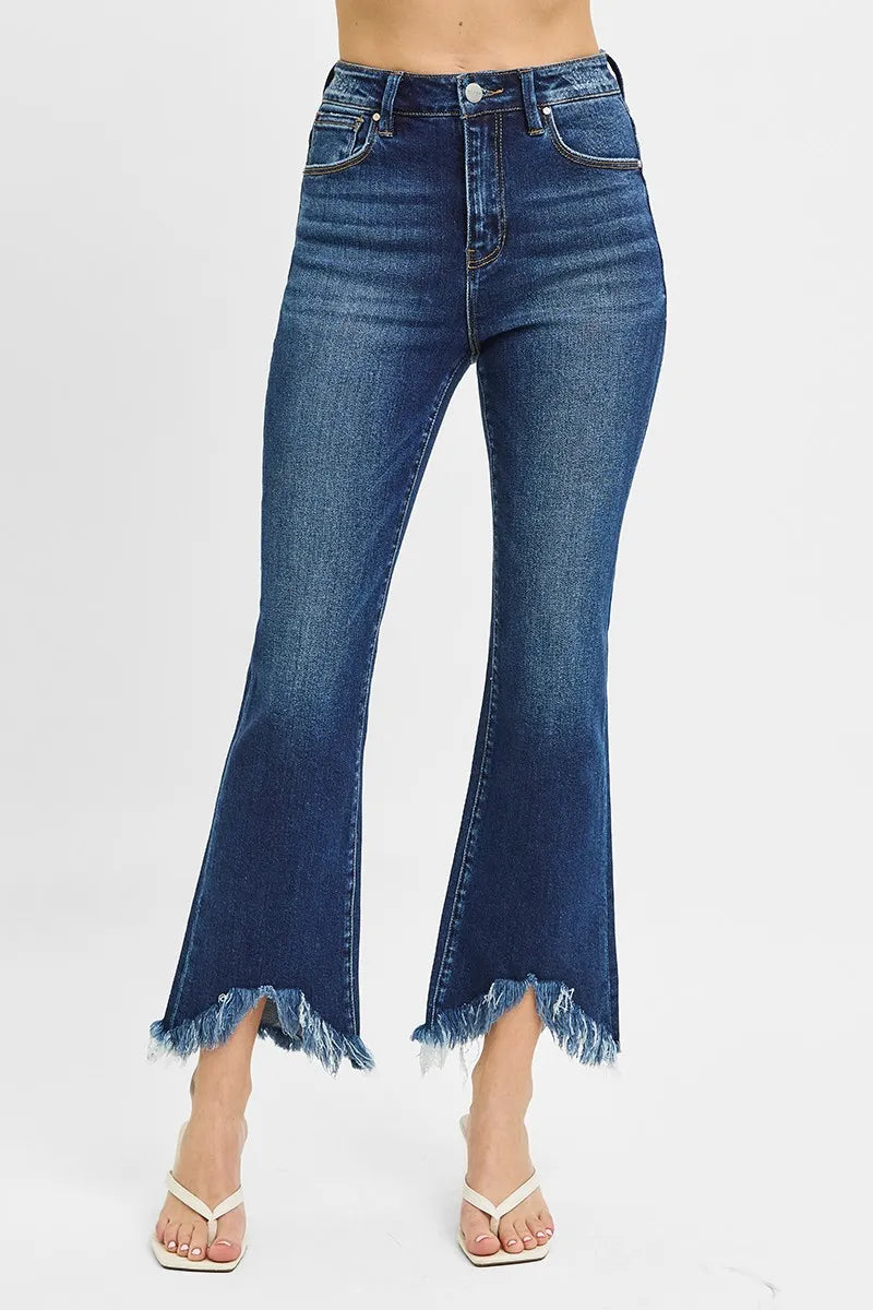 RISEN High Rise Crop Bootcut Fray Hem Jeans - Tigbul's Variety Fashion Shop