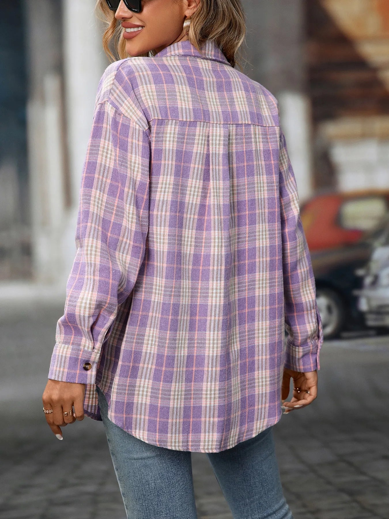 Plaid Button-Down Oversized Shirt - Tigbul's Variety Fashion Shop