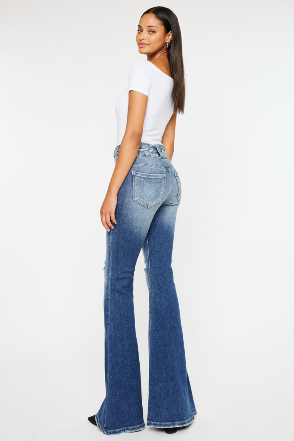 Kancan High Rise Wide Waistband Flare Bell Bottom Jeans - Tigbul's Variety Fashion Shop