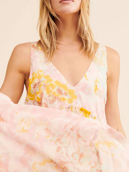 Printed V-Neck Sleeveless Dress - Tigbul's Variety Fashion Shop