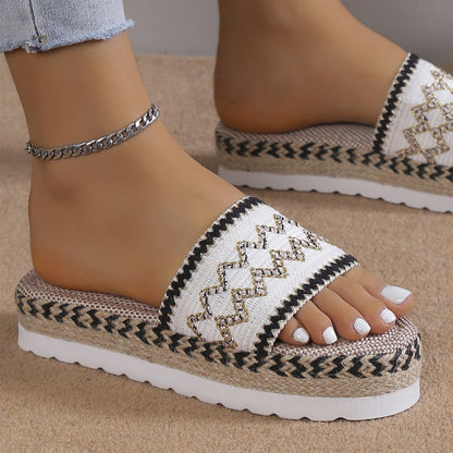 Geometric Weave Platform Sandals - Tigbuls Variety Fashion