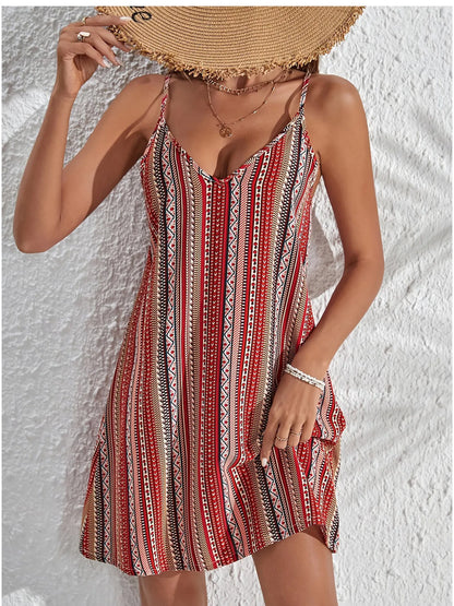 Striped V-Neck Cami Dress - Tigbul's Variety Fashion Shop
