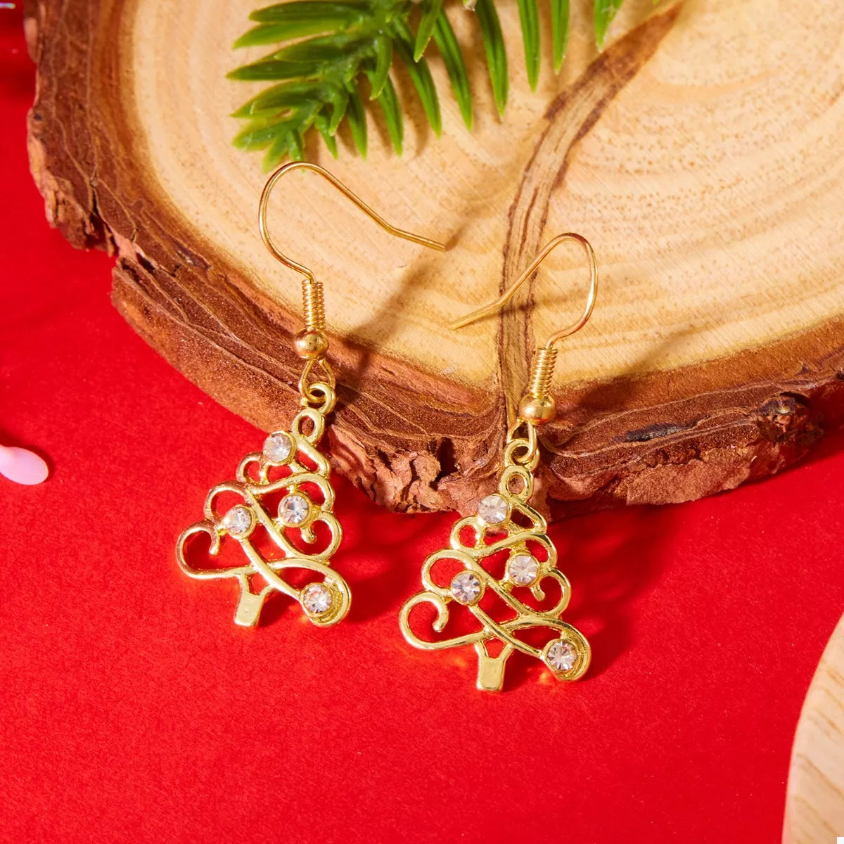 18K Gold-Plated Rhinestone Christmas Tree Dangle Earrings - Tigbul's Variety Fashion Shop