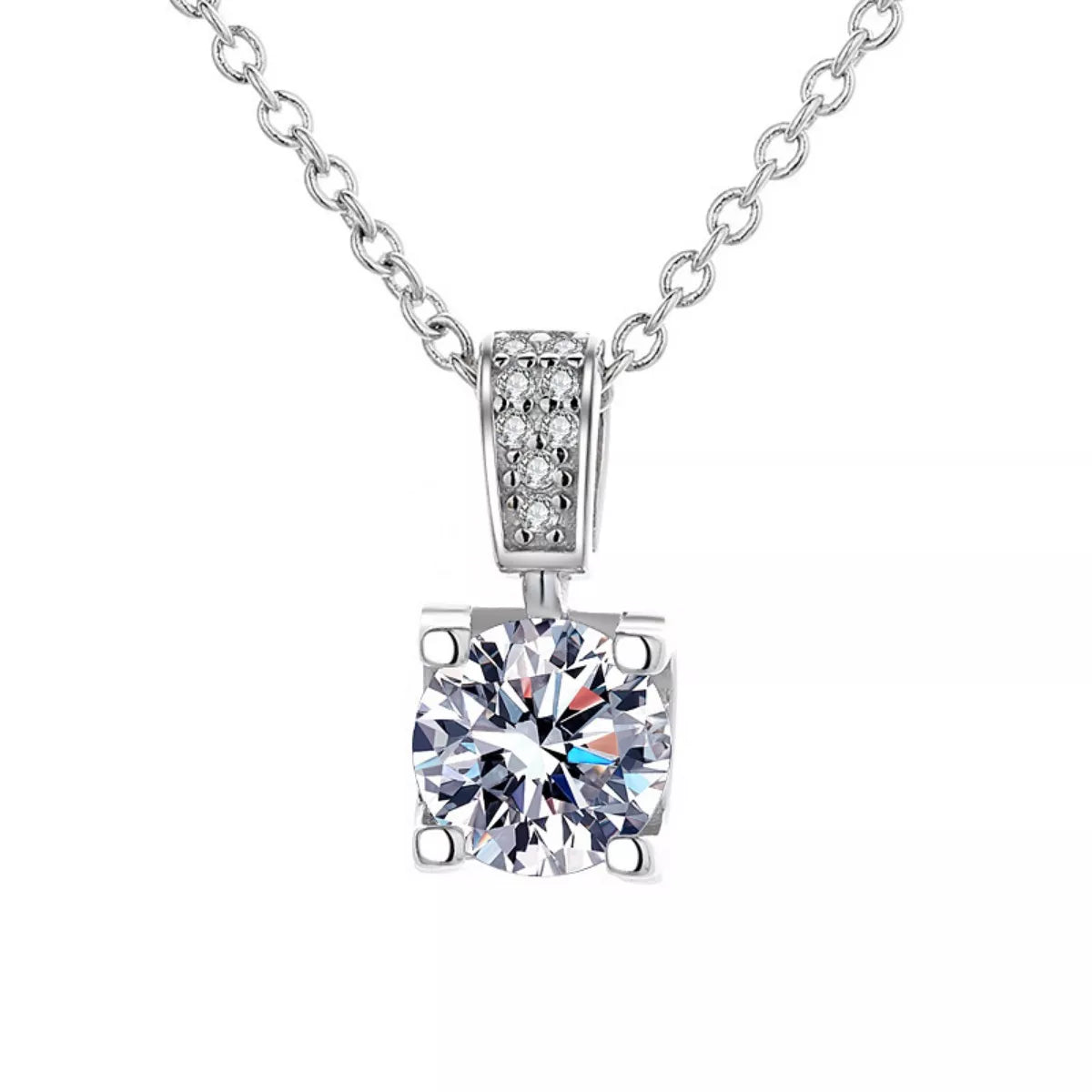 1-Karat Moissanit-Halskette aus 925er Silber mit quadratischem Anhänger und Glanzfassung